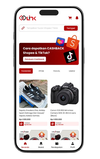 Mockup aplikasi Link Cashback